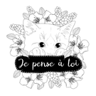Je pense à toi avec un chat mignon et fleuri